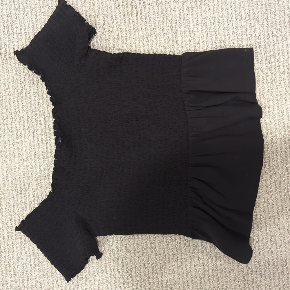 Off the shoulder black AE top